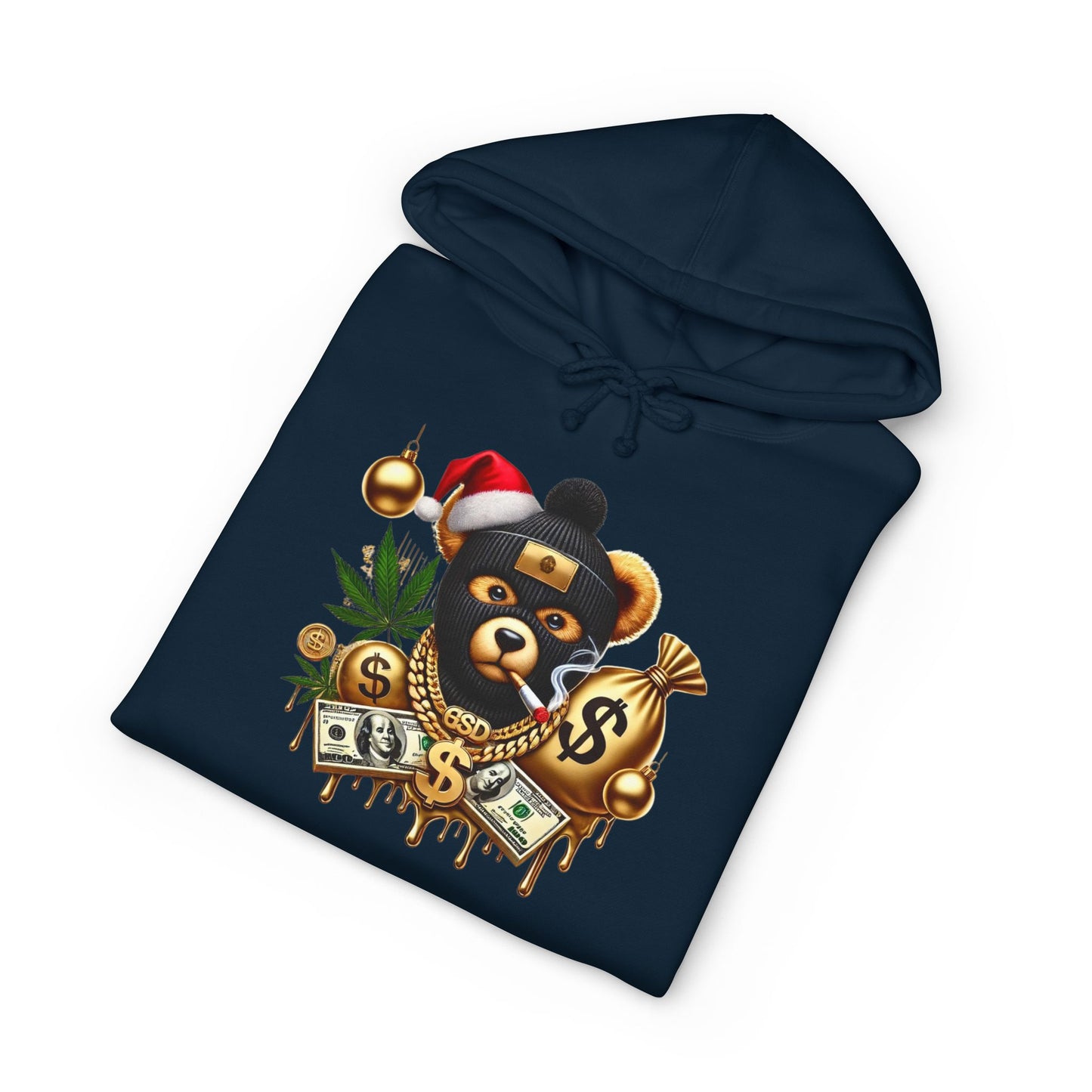 Festive Bear Hoodie: Unisex Heavyweight Sweatshirt with Holiday Vibe, Bear Design, Christmas Gift, Cozy Attire, Streetwear Style