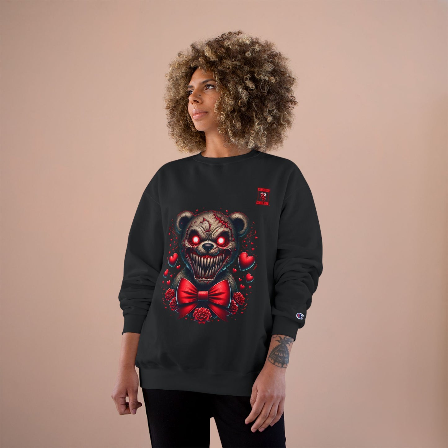Creepy Teddy Bear Sweatshirt — 'Be Unique Be Urself' Graphic Champion Crewneck
