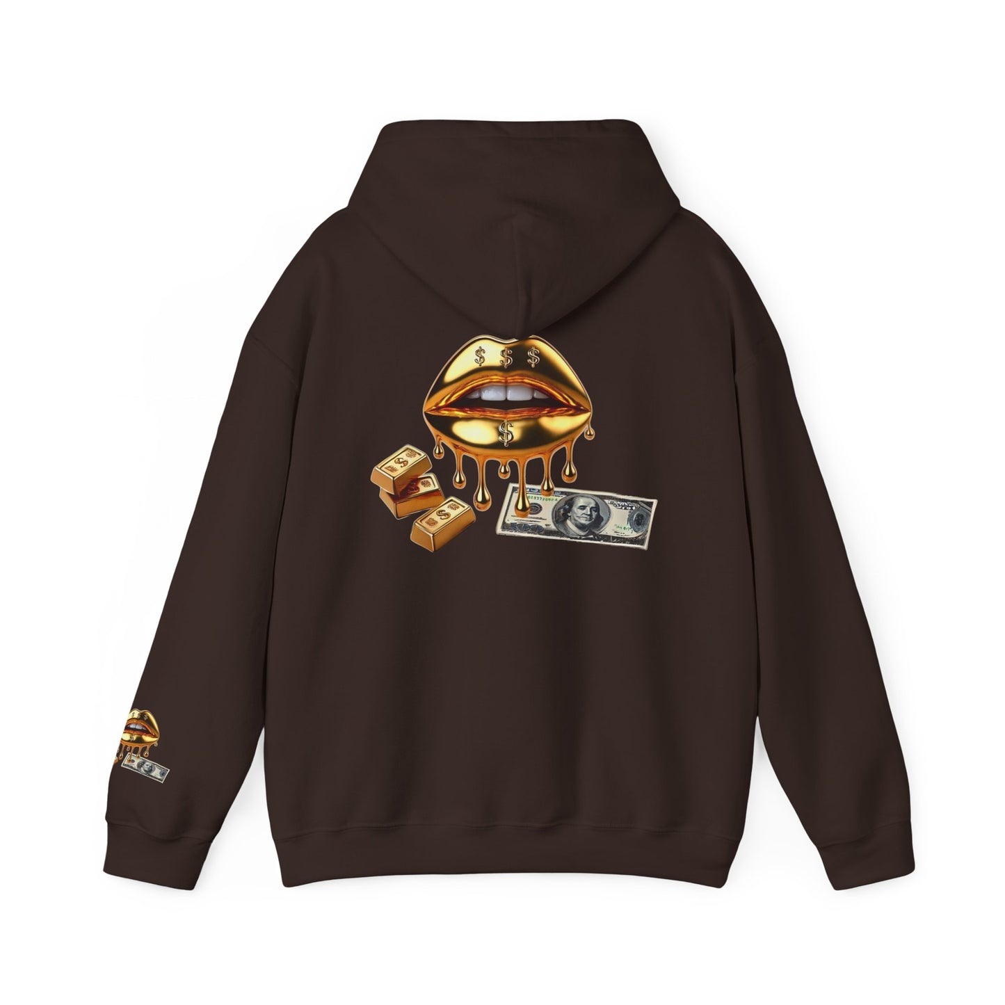 Hoodie — Golden Drip Lips & Money Graphic Pullover
