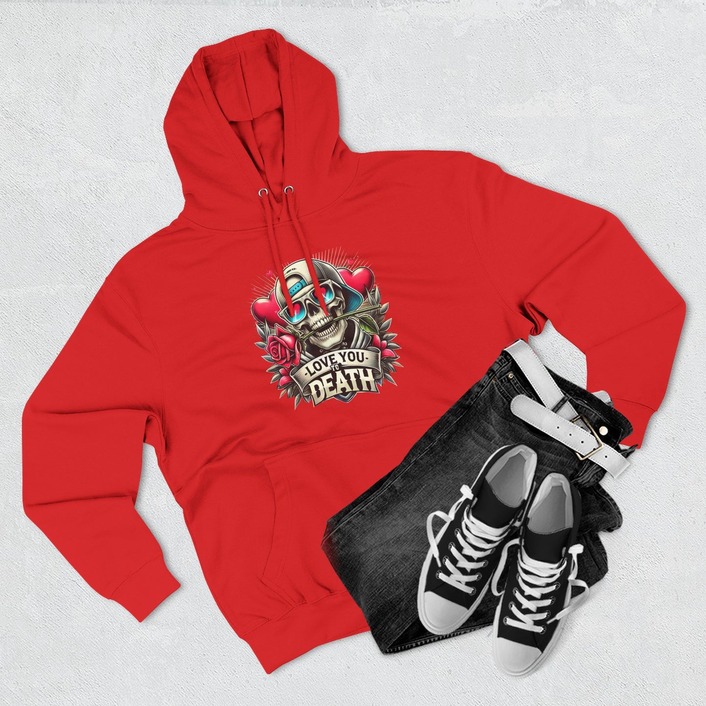 Gothic Love Death Hoodie - Three-Panel Fleece Sweatshirt