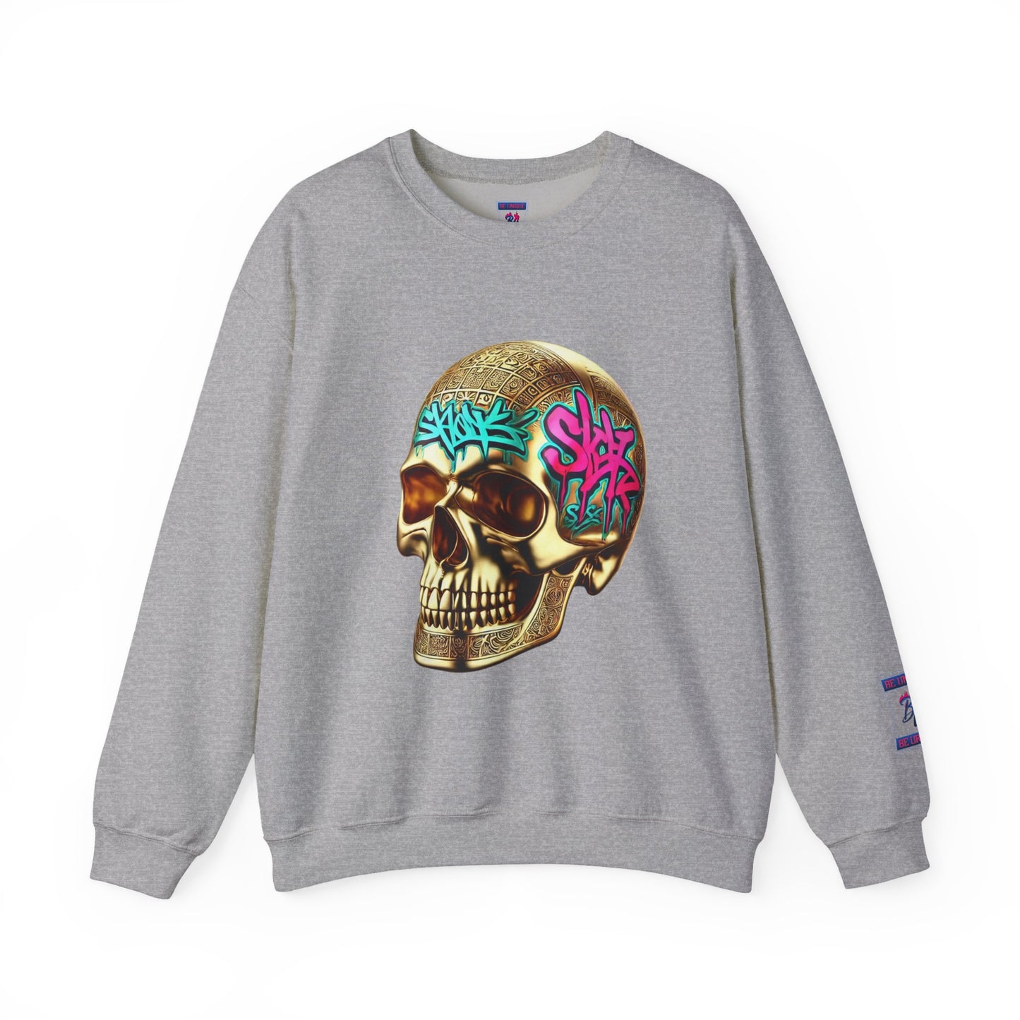 Skull Graffiti Crewneck Sweatshirt — "Be Unique Be Urself" Streetwear