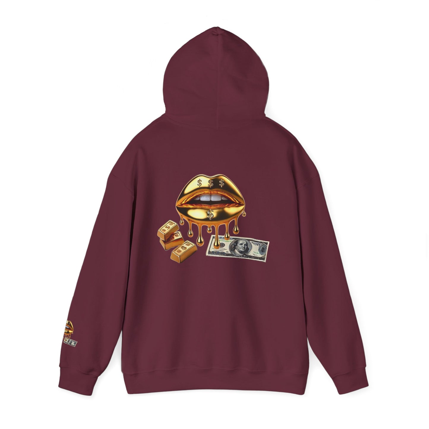 Hoodie — Golden Drip Lips & Money Graphic Pullover